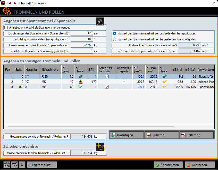 Calculator for Belt Conveyors - Trommeln und Rollen