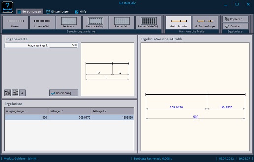 RasterCalc - harmonic dimensions - golden cut